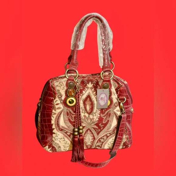 SHARIF LUXURY Elegant Red and Beige Tapestry Bag - Picture 2 of 3